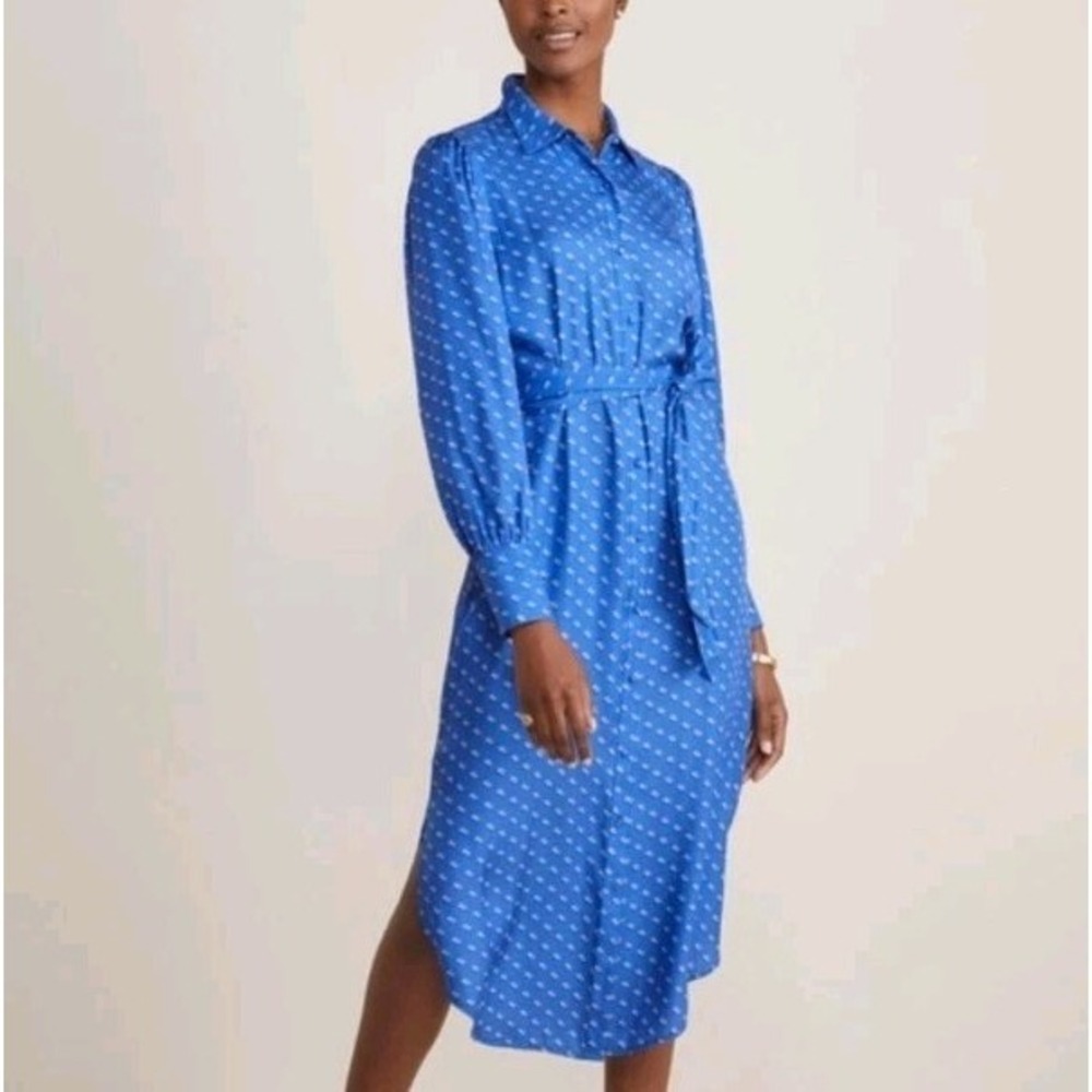 Vineyard Vines Silk Twill Midi Shirt Dress Blue Size XL Old Money Preppy NWT